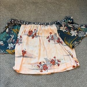 Free People Silk Floral Off-Shoulder Blouse